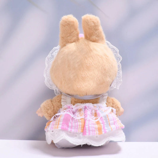 Handmade Pastel Dress Set for Labubu-Compatible Dolls – 3-Piece Sweet Floral Outfit with Headband, Skirt, and Bloomers