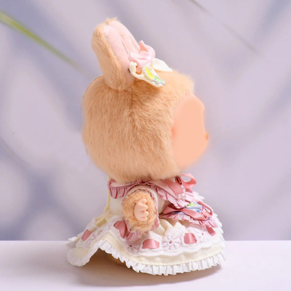 Vintage-Inspired Doll Dress Set – Fit for 15–17cm Labubu-Compatible Dolls – Lace Apron Style with Hair Bow