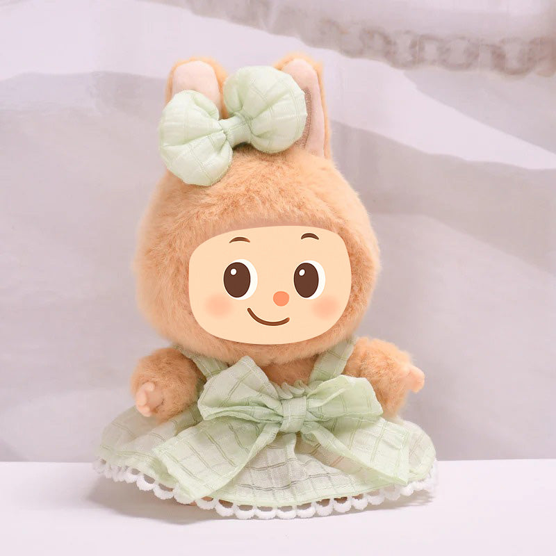 Doll Dress Set Compatible with Labubu – Handmade Bow Outfit with Headband in 4 Elegant Colors