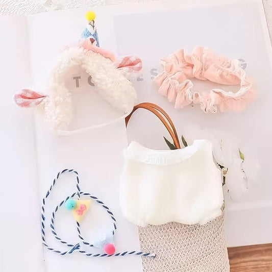 Handmade Birthday Sheep Outfit for Labubu-Style Dolls – Soft Plush Costume for 15–17cm Figures