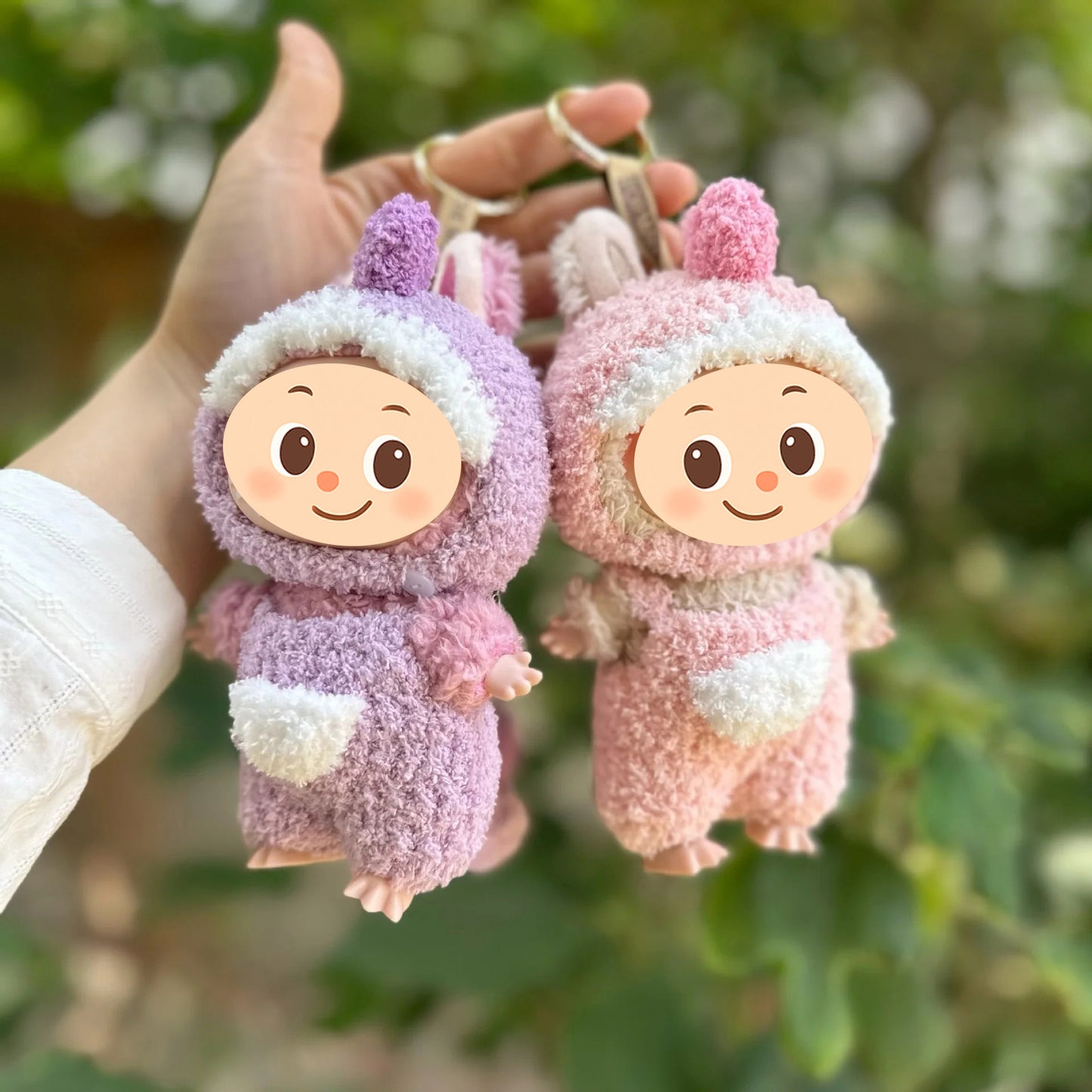 Handmade Dinosaur Costume Set for Dolls – 2-Piece Fuzzy Outfit Compatible with Labubu – Include Hat and Jumpsuit