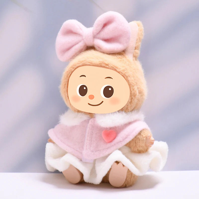 Elegant Pink Cape Dress Set for 15–17cm Dolls – Handmade Outfit Compatible with Labubu Style Figures
