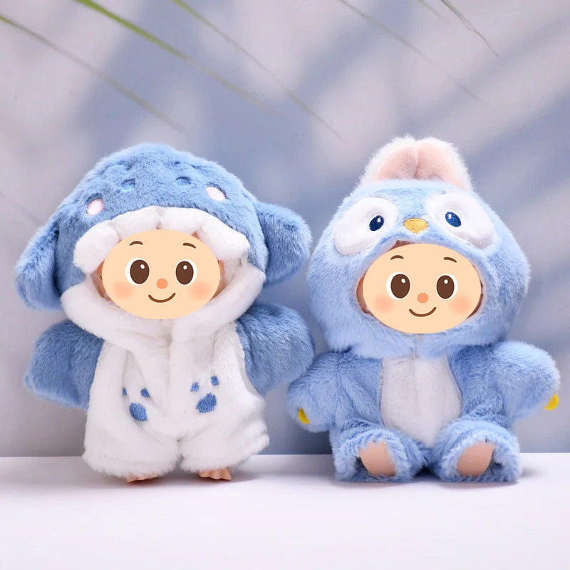 Plush Animal Onesie for Dolls Compatible with Labubu – Handmade Shark & Penguin Suit Set