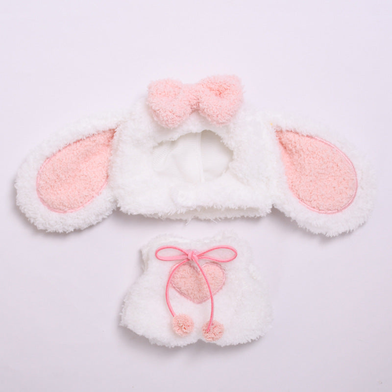 Fluffy Bunny Outfit for Labubu Dolls – 2-Piece White and Pink Heart Hoodie Set