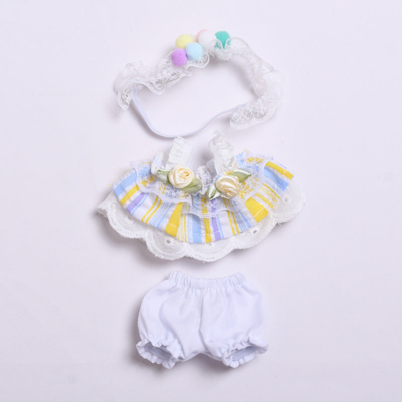 Handmade Pastel Dress Set for Labubu-Compatible Dolls – 3-Piece Sweet Floral Outfit with Headband, Skirt, and Bloomers