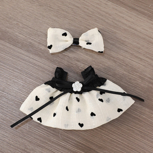Chic Doll Dress Outfit for 15–17cm Figures – Fit Dolls Like Labubu – Bow & Heart Print