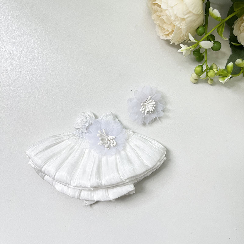 Handmade Elegant Dress Set for Labubu Dolls – 2-Piece Outfit with Pleated Skirt and Floral Headpiece