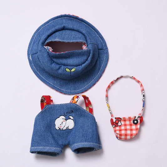 Denim Casual Outfit Set – Clothes for Labubu-Style Dolls with Hat & Bag for 15–17cm Dolls