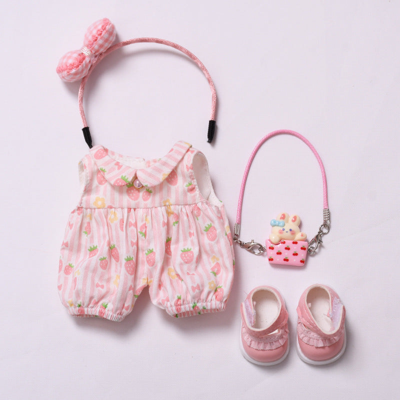 Handmade Clothes for Labubu – Strawberry-Themed Doll Outfit Set, 2 to 4-Piece Options for 15–17cm Dolls