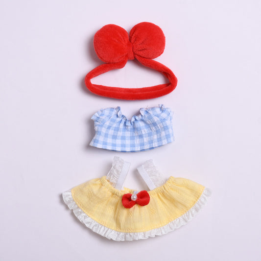 Gingham Dress for Labubu – 3-Piece Yellow Skirt Outfit with Red Bow