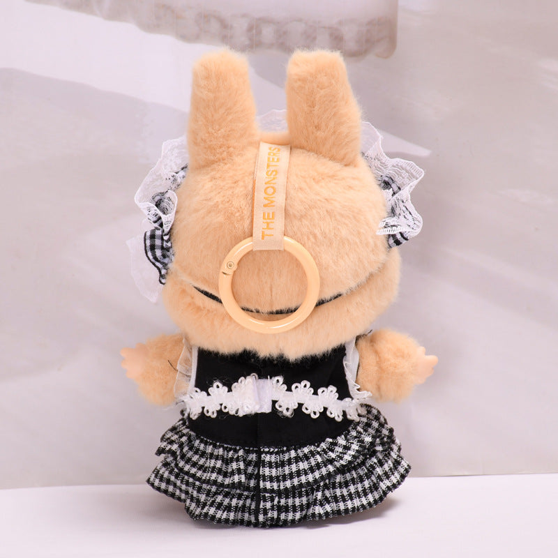 Handmade Maid Outfit Set for Labubu Compatible Dolls – 4-Piece Checkered Costume with Apron and Headband