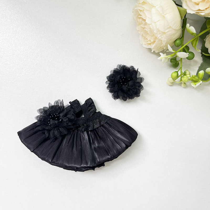 Handmade Elegant Dress Set for Labubu Dolls – 2-Piece Outfit with Pleated Skirt and Floral Headpiece