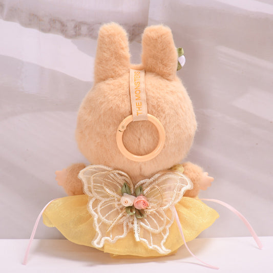 Handmade Yellow Dress with Floral Headpiece for Labubu-Compatible Dolls – Elegant Outfit with Butterfly Wings
