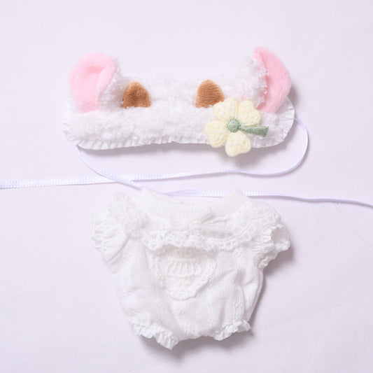 Handmade Sheep Outfit Set for Dolls – 2-Piece Cozy Costume with Floral Details Compatible with Labubu Size