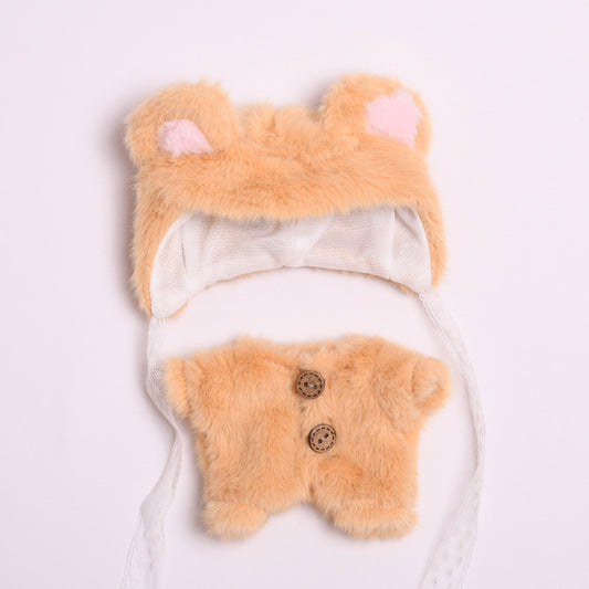 Handmade Plush Bear Costume for Labubu – 2-Piece Outfit with Ears Hood and Faux Fur Suit