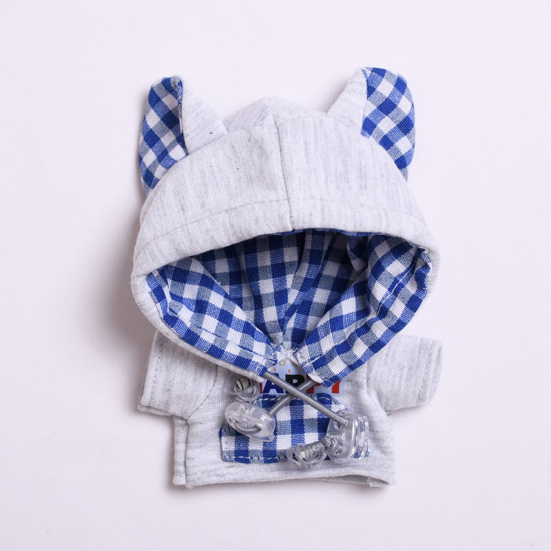 Handmade Cat-Ear Hoodie for Labubu-Compatible Dolls – Cozy Pullover Sweatshirt with Gingham Details