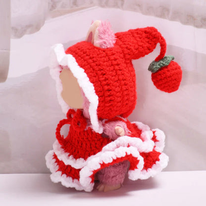 Handmade Crochet Dress Set for Labubu-Style Dolls – Premium Red Hooded Outfit for 15–17cm Figures