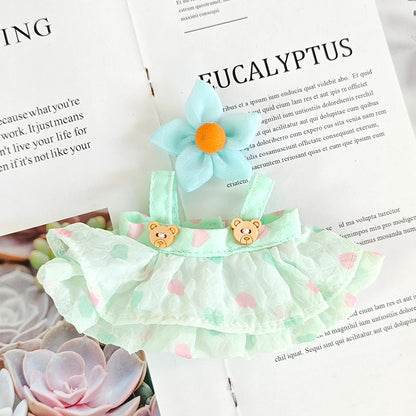 Handmade Heart-Tulle Doll Dress for Labubu – Soft Ruffle Outfit with Bear Buttons & Flower Clip – 3 Dreamy Color Options