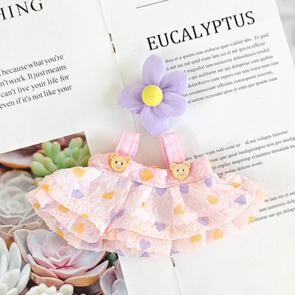 Handmade Heart-Tulle Doll Dress for Labubu – Soft Ruffle Outfit with Bear Buttons & Flower Clip – 3 Dreamy Color Options