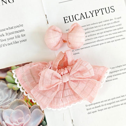 Doll Dress Set Compatible with Labubu – Handmade Bow Outfit with Headband in 4 Elegant Colors