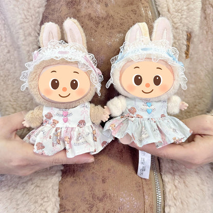 Vintage Lace Dress Outfit for Labubu Style Dolls – 2-Piece Elegant Set for 15–17cm Figures
