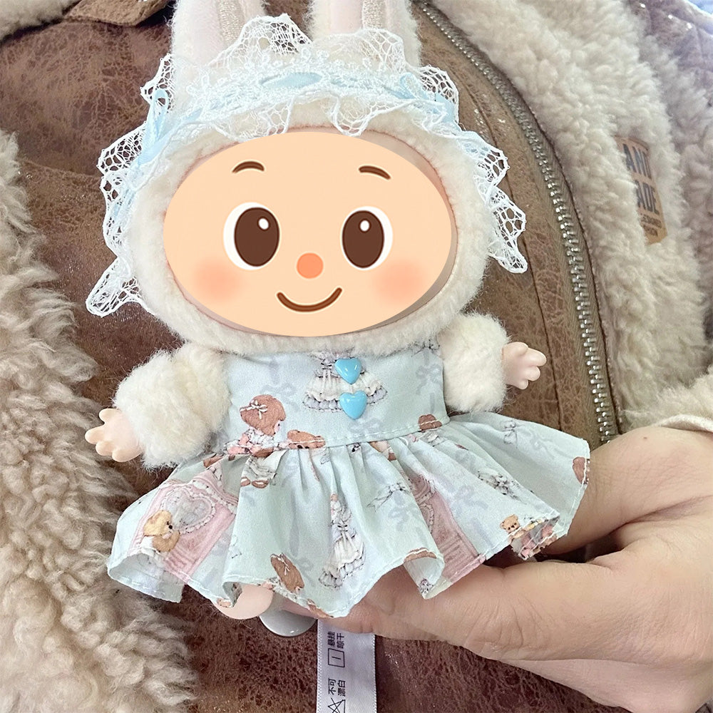 Vintage Lace Dress Outfit for Labubu Style Dolls – 2-Piece Elegant Set for 15–17cm Figures