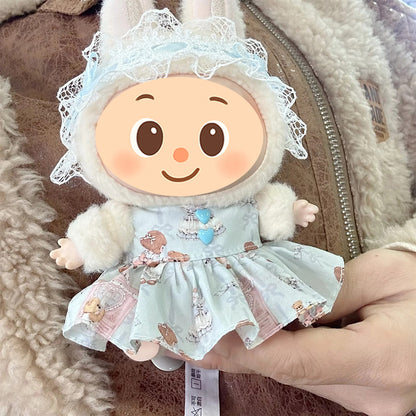 Vintage Lace Dress Outfit for Labubu Style Dolls – 2-Piece Elegant Set for 15–17cm Figures
