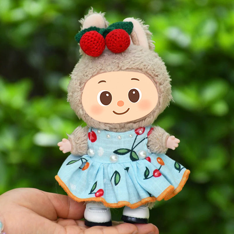Handmade Cherry-Themed Doll Dress Set for Labubu – 2 to 3-Piece Outfit Options Fit 15–17cm Dolls