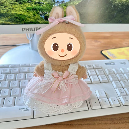 Handmade Pink Lace Doll Dress with Bow – Compatible with Labubu – Fits 15–20cm Dolls