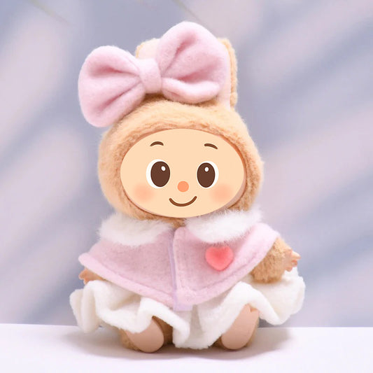 Elegant Pink Cape Dress Set for 15–17cm Dolls – Handmade Outfit Compatible with Labubu Style Figures