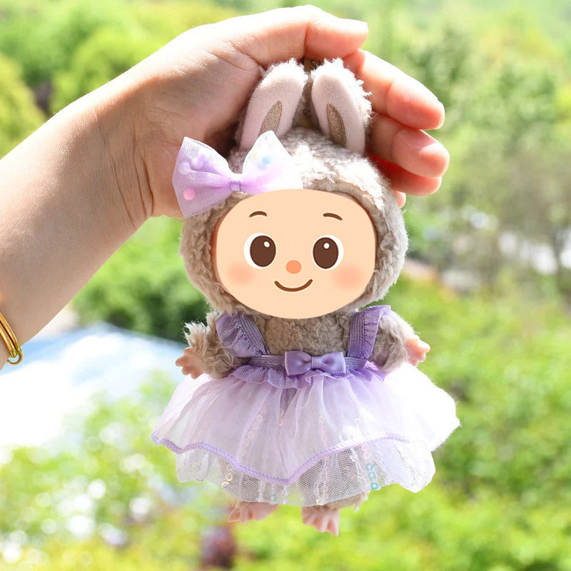 Sweet Tulle Dress Set fit Labubu Dolls – 2-Piece Princess Outfit with Bow Hair Clip for 15–17cm Dolls