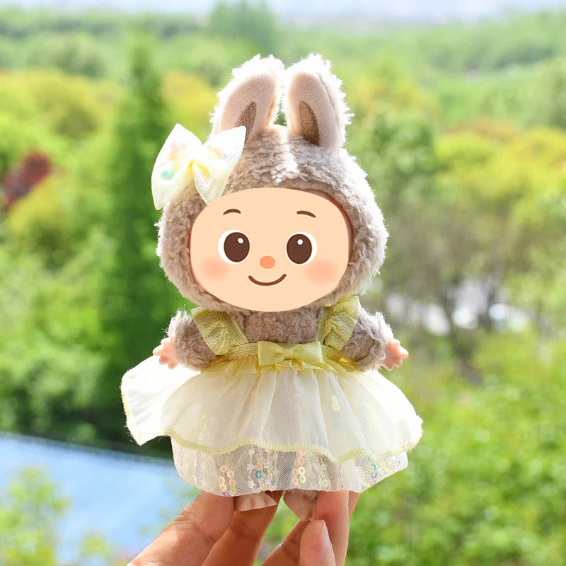 Sweet Tulle Dress Set fit Labubu Dolls – 2-Piece Princess Outfit with Bow Hair Clip for 15–17cm Dolls