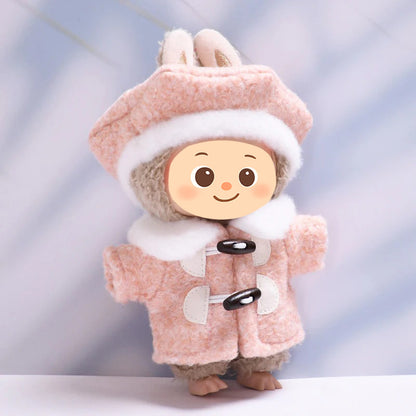 Handmade Plush Winter Clothes for Labubu – 2-Piece Outfit Set Fit Labubu Dolls – Includes Toggle Sweater and Matching Beret Hat