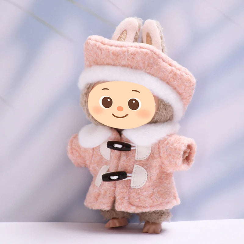 Handmade Plush Winter Clothes for Labubu – 2-Piece Outfit Set Fit Labubu Dolls – Includes Toggle Sweater and Matching Beret Hat