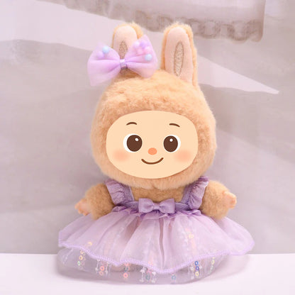 Sweet Tulle Dress Set fit Labubu Dolls – 2-Piece Princess Outfit with Bow Hair Clip for 15–17cm Dolls