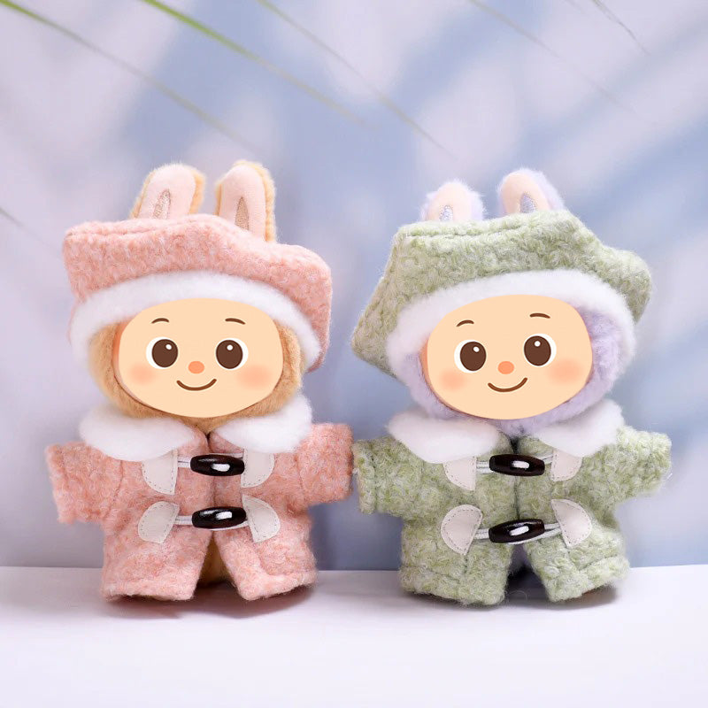 Handmade Plush Winter Clothes for Labubu – 2-Piece Outfit Set Fit Labubu Dolls – Includes Toggle Sweater and Matching Beret Hat