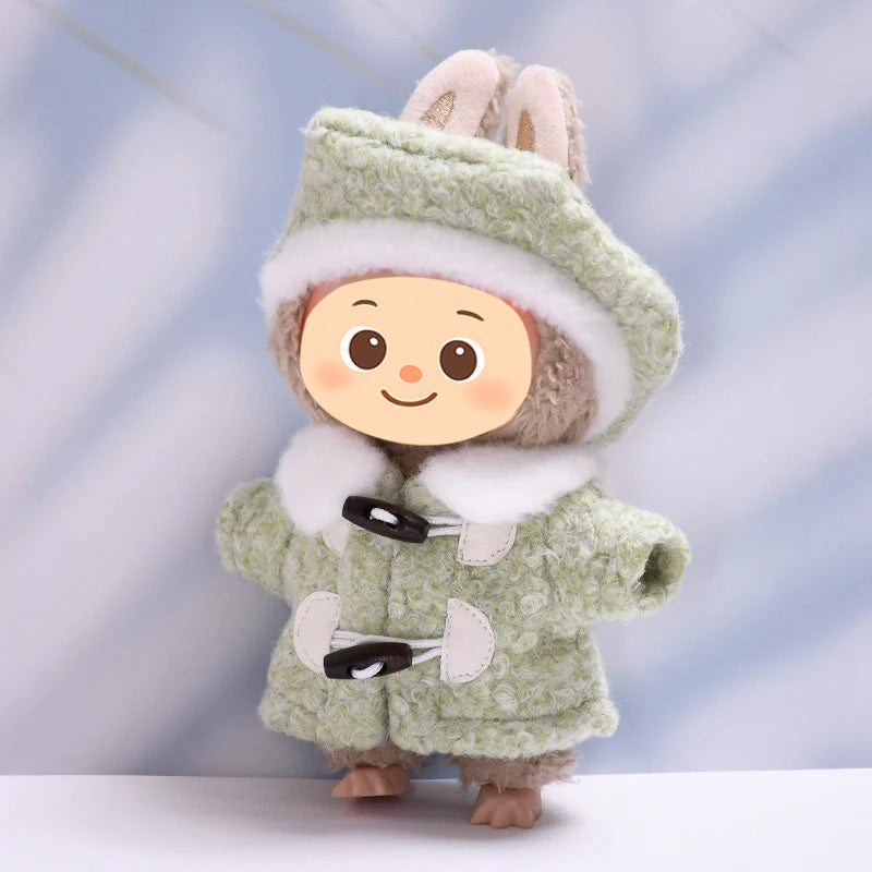 Handmade Plush Winter Clothes for Labubu – 2-Piece Outfit Set Fit Labubu Dolls – Includes Toggle Sweater and Matching Beret Hat