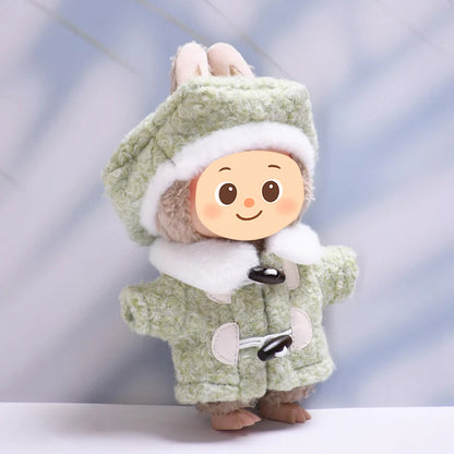 Handmade Plush Winter Clothes for Labubu – 2-Piece Outfit Set Fit Labubu Dolls – Includes Toggle Sweater and Matching Beret Hat