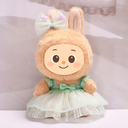 Sweet Tulle Dress Set fit Labubu Dolls – 2-Piece Princess Outfit with Bow Hair Clip for 15–17cm Dolls