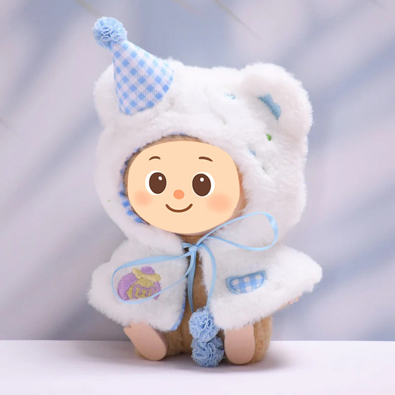 Bear Cloak Clothes for Labubu – 1-Piece Furry Cape Outfit Compatible with Labubu Dolls – Include Party Hat and Gingham Lining