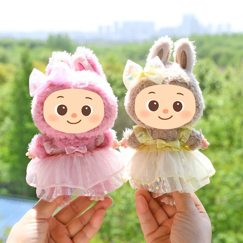 Sweet Tulle Dress Set fit Labubu Dolls – 2-Piece Princess Outfit with Bow Hair Clip for 15–17cm Dolls