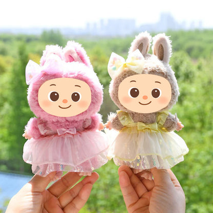 Sweet Tulle Dress Set fit Labubu Dolls – 2-Piece Princess Outfit with Bow Hair Clip for 15–17cm Dolls