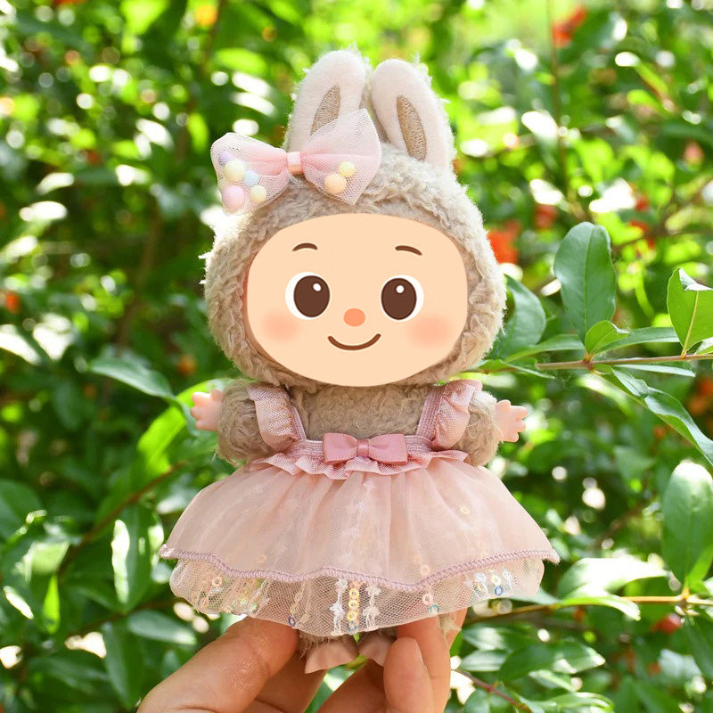 Sweet Tulle Dress Set fit Labubu Dolls – 2-Piece Princess Outfit with Bow Hair Clip for 15–17cm Dolls