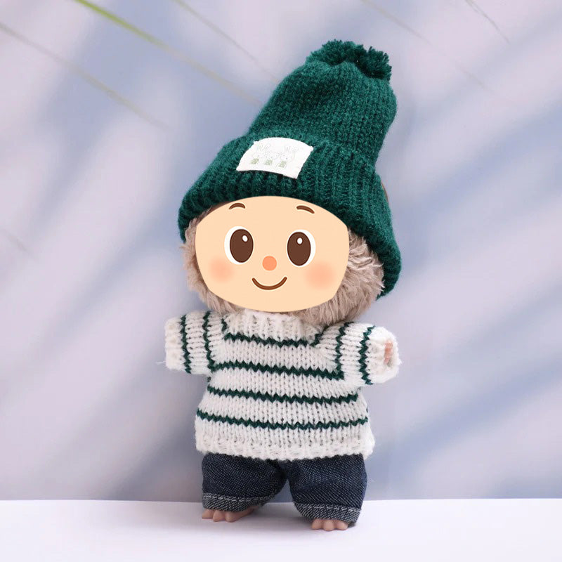 Handmade Winter Knit Outfit Set for Labubu-Compatible Dolls – 2/3-Piece Cozy Look with Beanie, Sweater, and Pants