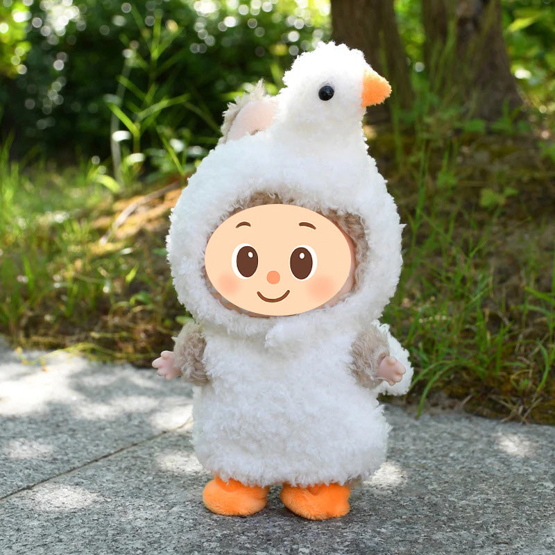 3-Piece Swan-Themed Animal Costume for Dolls – Fit for Labubu Style 15–17cm Figures – Include Swan Hood, Plush Outfit, and Shoes