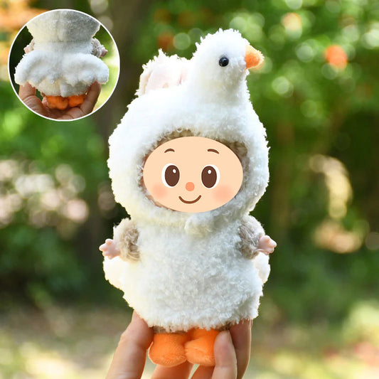3-Piece Swan-Themed Animal Costume for Dolls – Fit for Labubu Style 15–17cm Figures – Include Swan Hood, Plush Outfit, and Shoes