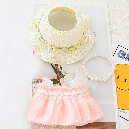 Handmade Elegant Summer Dress Set for Labubu-Style Dolls – 5-Piece Outfit with Hat, Shoes, and Accessories (15–17cm Compatible)