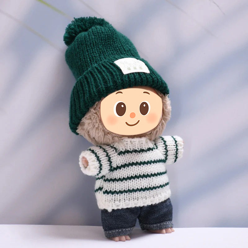 Handmade Winter Knit Outfit Set for Labubu-Compatible Dolls – 2/3-Piece Cozy Look with Beanie, Sweater, and Pants