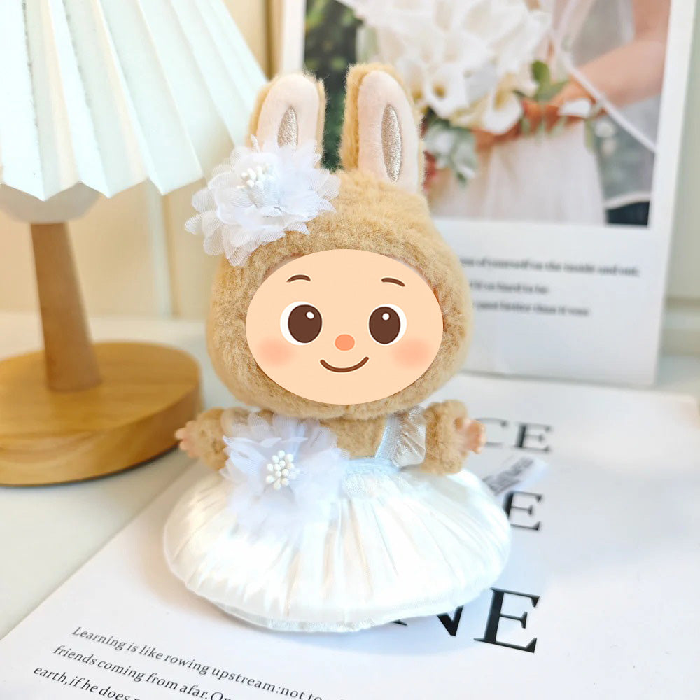 Handmade Elegant Dress Set for Labubu Dolls – 2-Piece Outfit with Pleated Skirt and Floral Headpiece