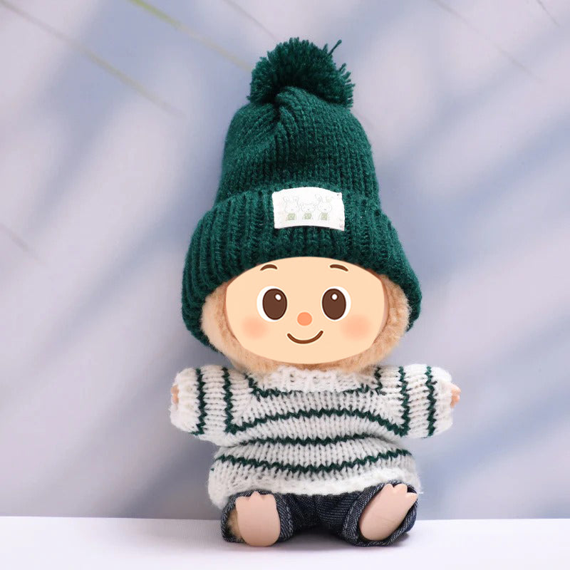 Handmade Winter Knit Outfit Set for Labubu-Compatible Dolls – 2/3-Piece Cozy Look with Beanie, Sweater, and Pants